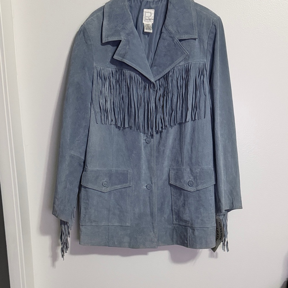 Blue Fringe Women's Suede Jacket